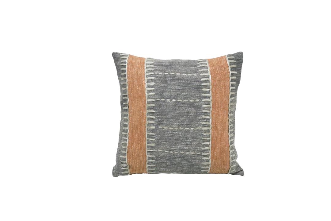 Khan Embroidered Cushion Square - Terracotta & Grey
