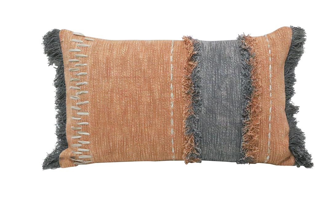 Khan Embroidered Cushion - Terracotta & Grey