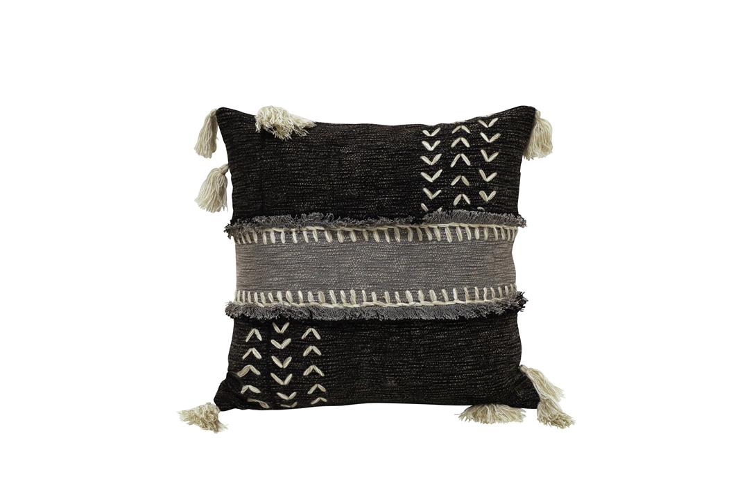 Khana Embroidered Cushion - Black & Grey