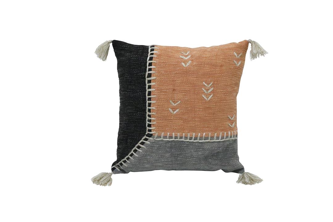 Khathi Embroidered Cushion - Black/Grey/Teracotta