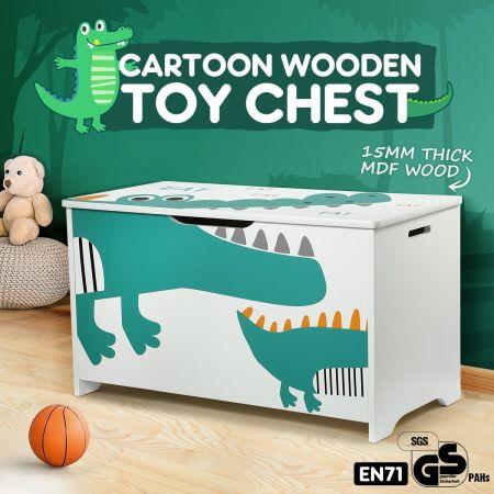 Kidbot Kids Toy Box Wooden Storage Chest 80x40x44.5cm Crocodile Pattern Blue
