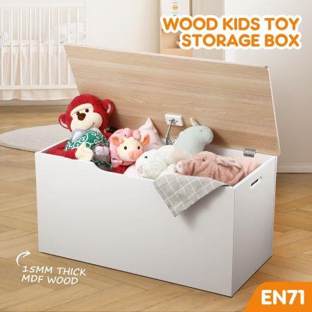 Kidbot Kids Wooden White Toy Storage Box Chest with Lid 80x40x40cm