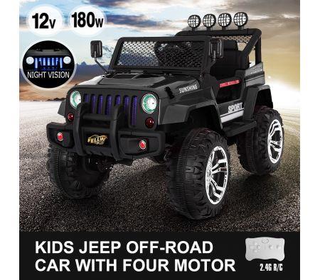 Kids Electric Car Remote Control Ride on Truck Jeep Off Road w/Built-in Songs - Black