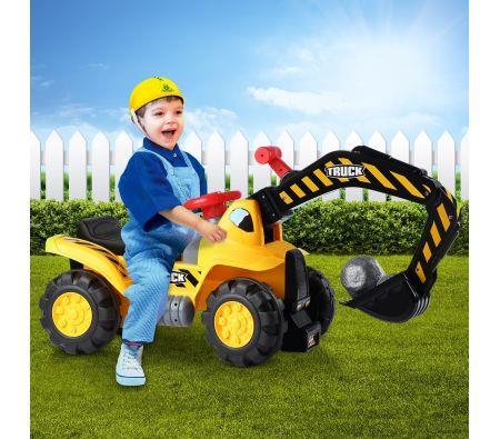 Kids Excavator Ride on Digger Bulldozer Loader Car w/Toy Stones & Safety Helmet