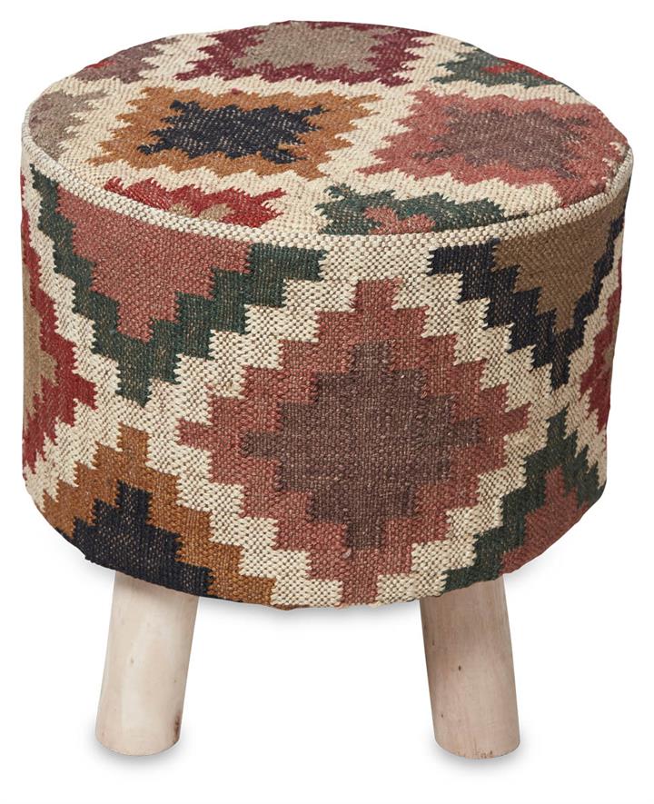 Kilm Checkered Stool-Brown Mul