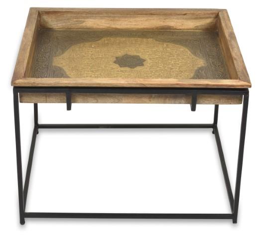 Kota Wood Tray Table with Brass Cladding