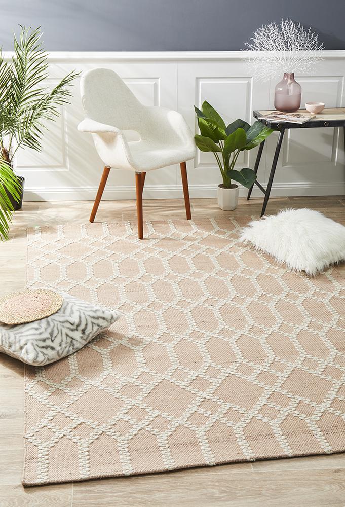 Krisha Tribal Trellis Rug Nude Soft Pink 320x230cm