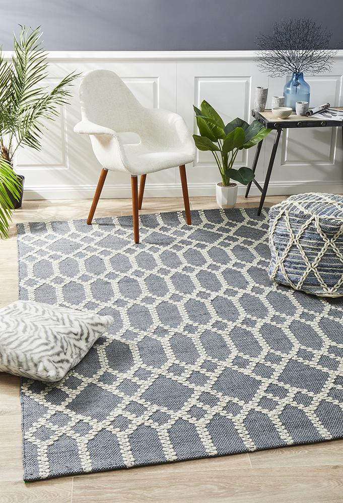 Krisha Tribal Trellis Rug Rustic Blue 225x155cm