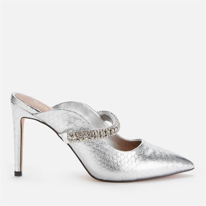Kurt Geiger London Women's Duke Leather Heeled Mules - Silver - UK 4