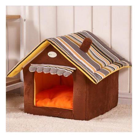 L Cute House Dog Bed Pet Bed Warm Soft Dogs Kennel Dog House Pet Sleeping Bag Coffee