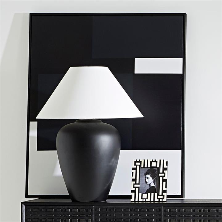 Large Black Ceramic Lamp With White Shade