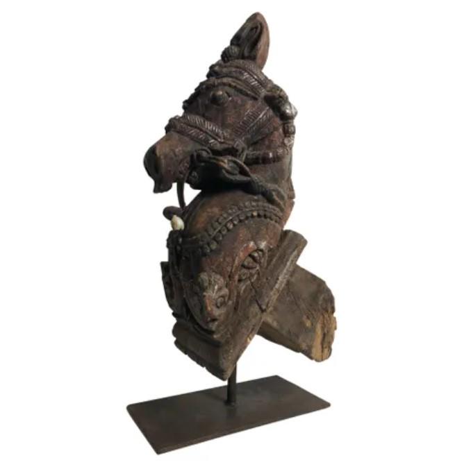 Large Indian Vintage Horse Carving Dark