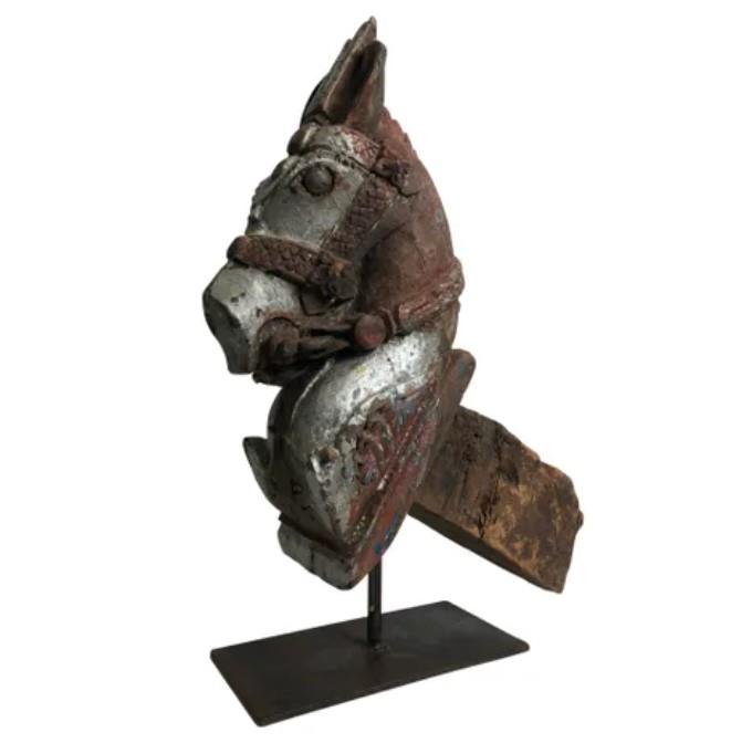 Large Indian Vintage Horse Carving Silver