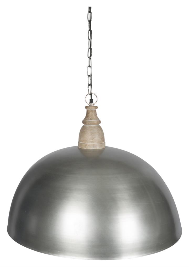 Large Iron Pendant Light with Wood Top