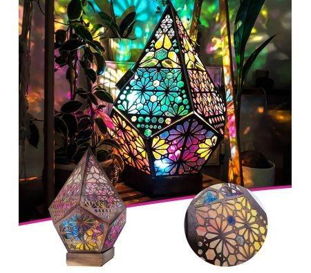 LED Lights Bohemian Floor Projector Colorful 3D Projection Night Lamp Night Light Star Projector Lamp for Trendy Vintage Bedroom