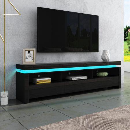 LED TV Cabinet Stand Entertainment Unit Television Console Table Furniture 3 Drawers Black