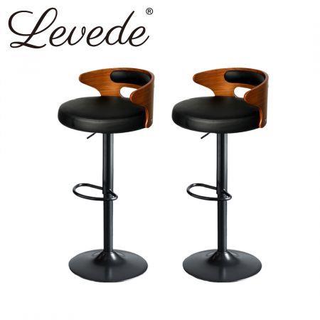 Levede 1x Bar Stools Kitchen Gas Lift Wooden Beech Stool Chair Swivel Barstools
