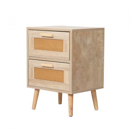 Levede Bedside Tables 2 Drawers Rattan Wood Nightstand Storage Cabinet Bedroom