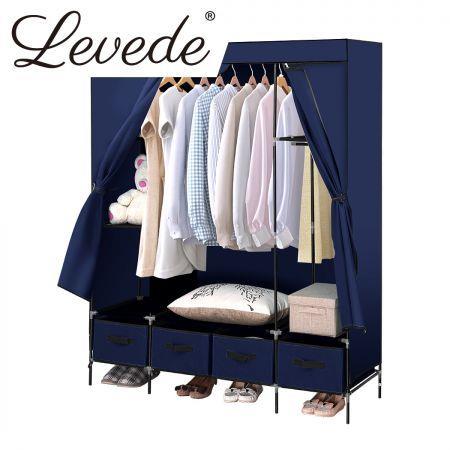 Levede Portable Wardrobe Clothes Closet Storage Cabinet 4 Drawer Navy Blue
