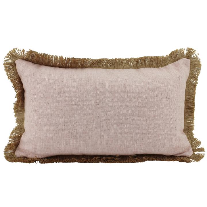 Linen Fringe Cushion Pink 30x50cm
