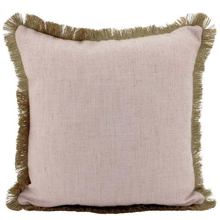 Linen Fringe Cushion Pink 45x45cm