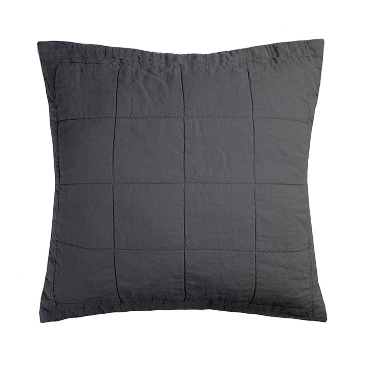 Linen Quilted Euro Pillow Sham Charcoal