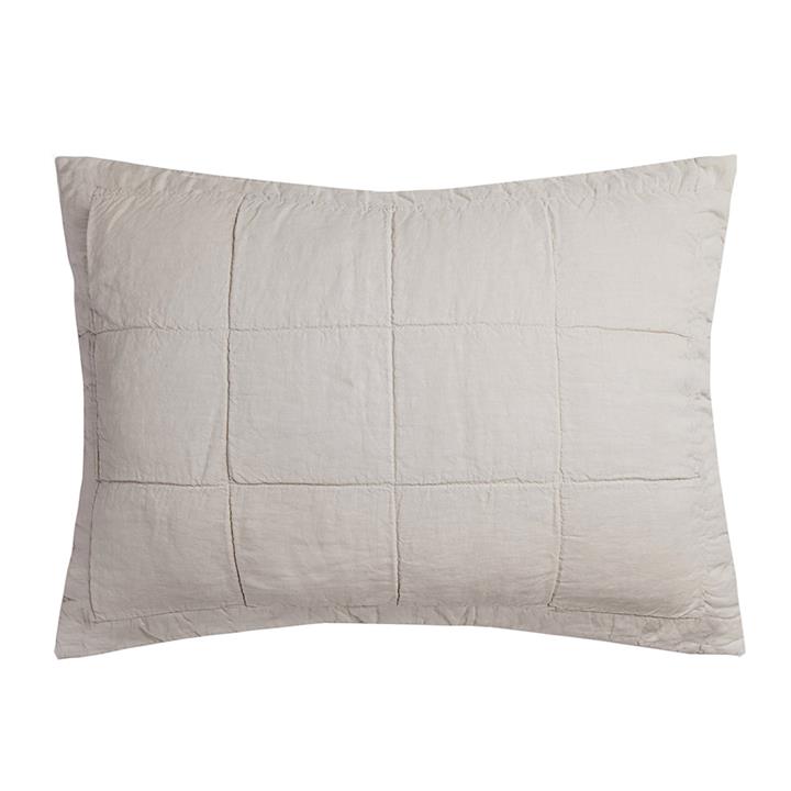 Linen Quilted Pillow Sham Pebble