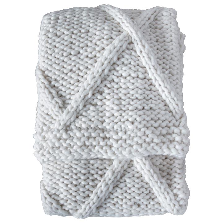 Linked Knit Diamond Throw Cream