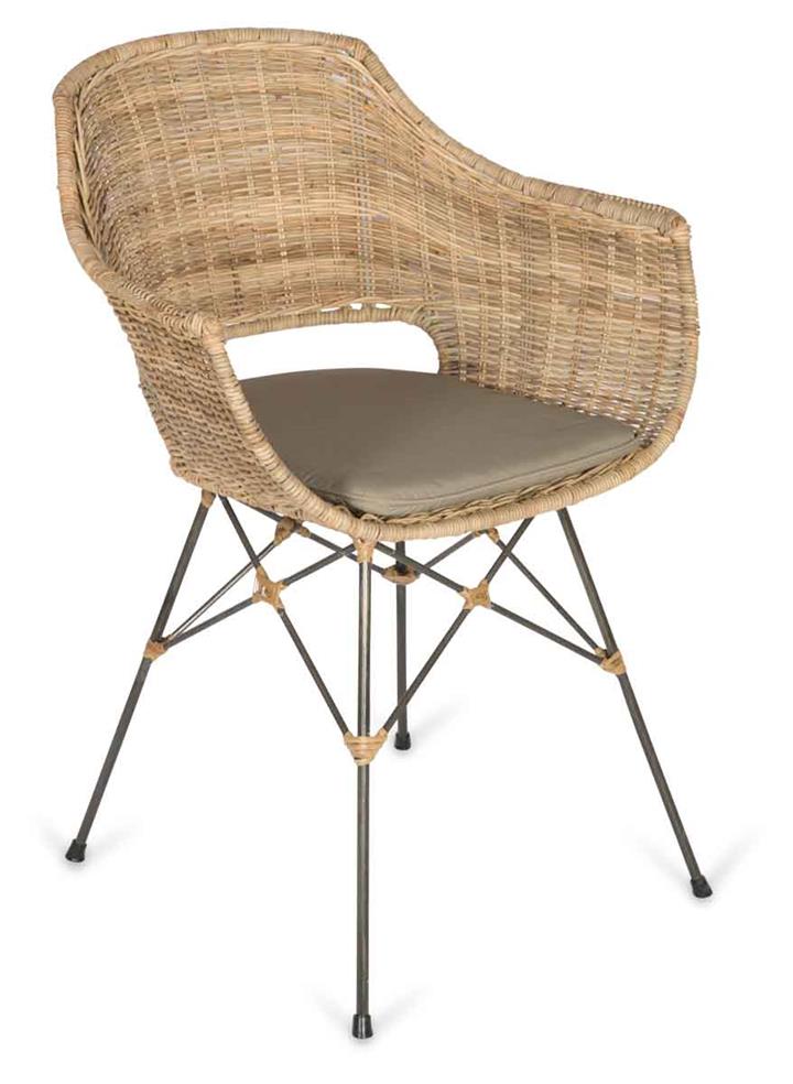 Lokasi Dining Armchair with Metal Frame and Webbing  and Beige Cushion