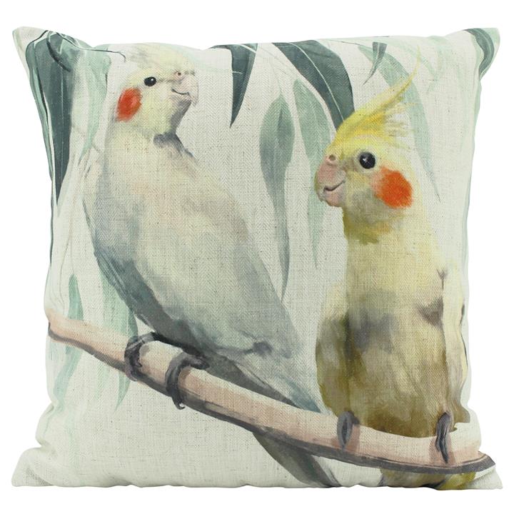 Loving cockatiel Linen 50x50