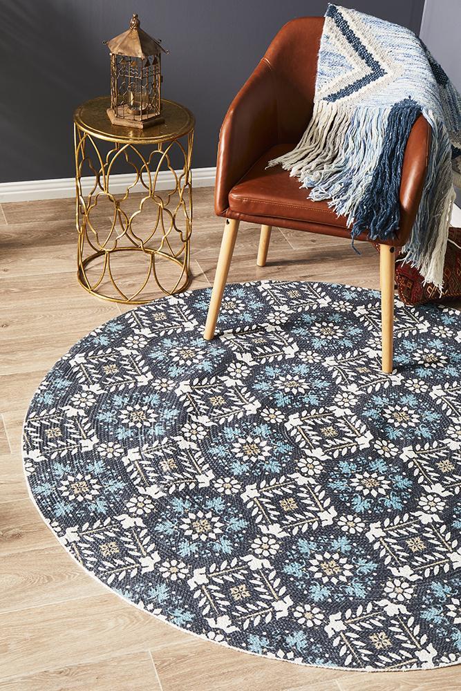 Lunar Braided Cotton Turkish Tile Design Round Rug 150x150cm