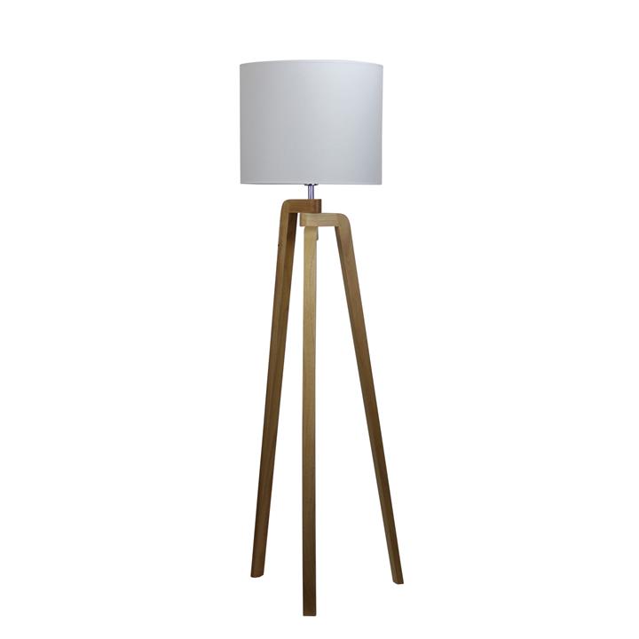 Lund Timber Floor Lamp W/ White Cotton Shade