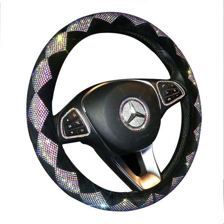 Luxurious Colorful Rhinestone Bling Leather Car Steering Wheel Cover Col.Rhombus Diamond Universal fit 15