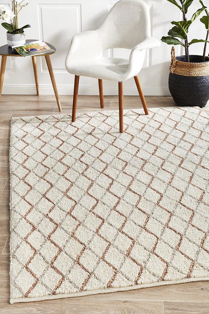 Luxury Madras Felted Wool Rug Blue Copper 280X190cm