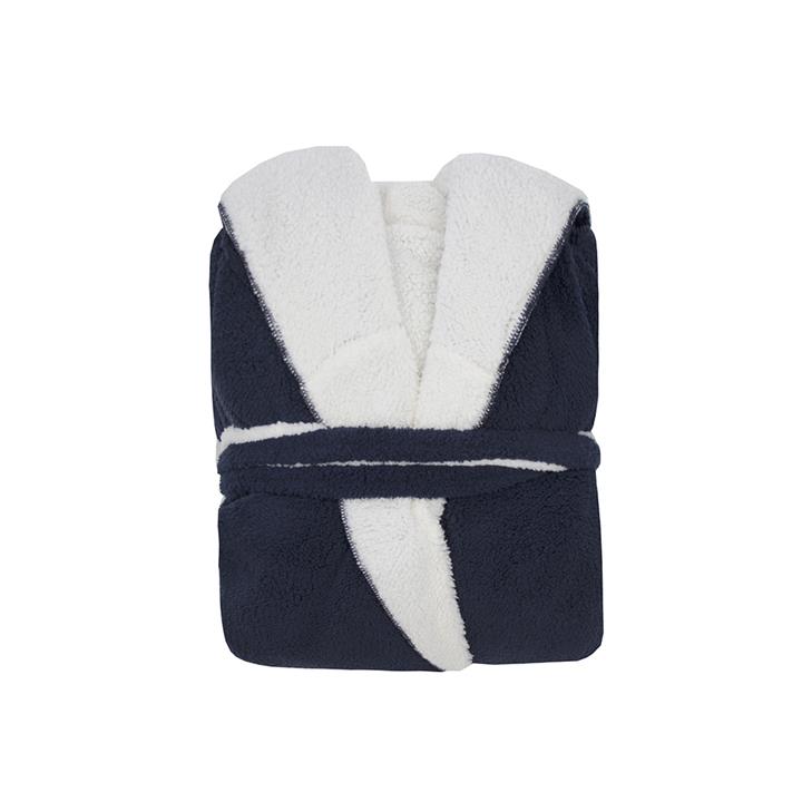 L/XL Reversible Sherpa Hooded Robe Navy/White