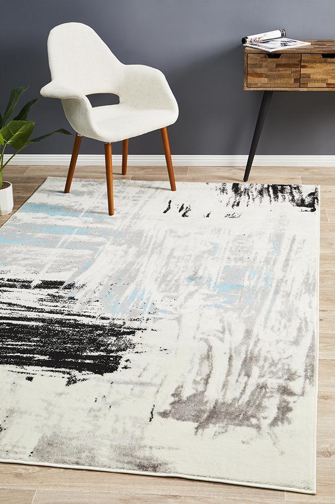 Lydia Abstract Rug Blue White Black Grey 400x300cm