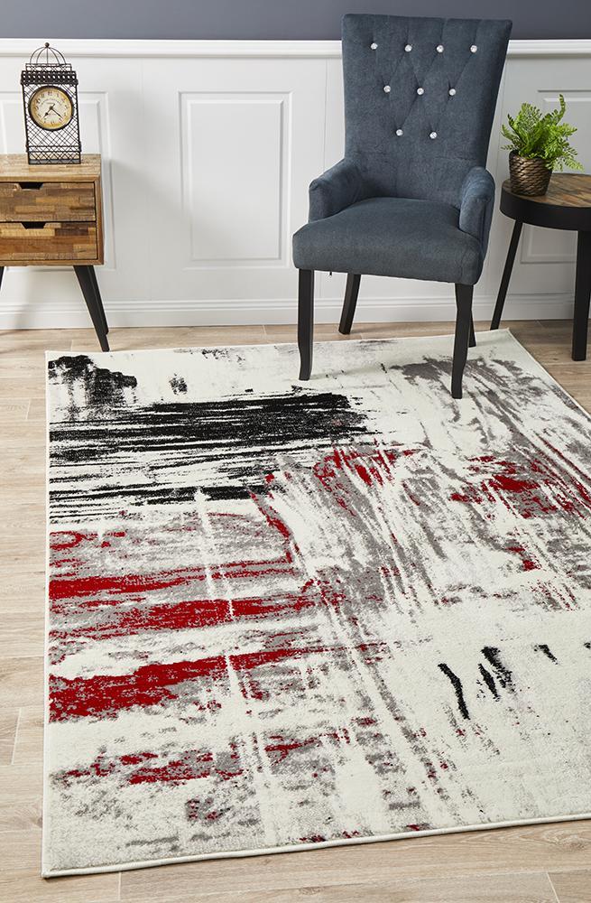Lydia Abstract Rug Red Black White Grey 230x160cm