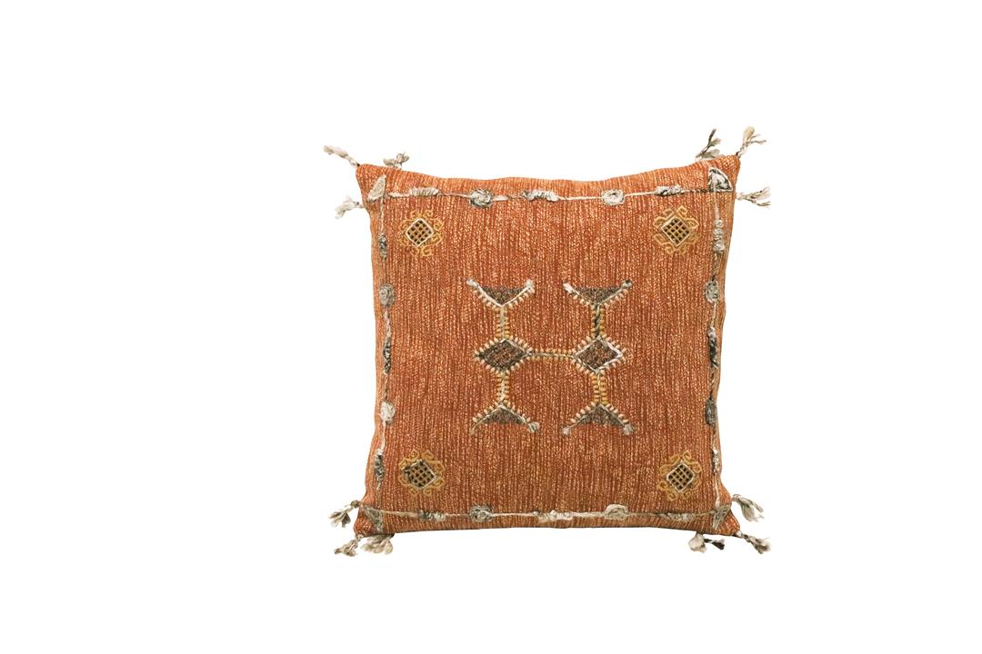 Mahi Embroidered Cushion Square - Ochre & Natural