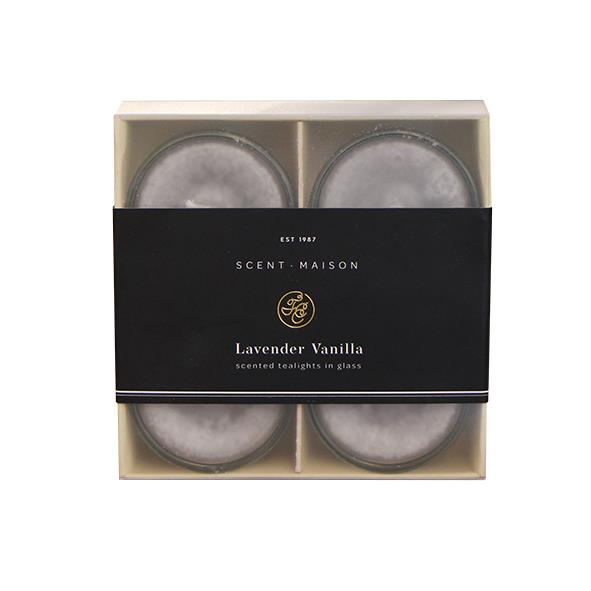 Maison SET 4 Glass Tealights Lavender Vanilla