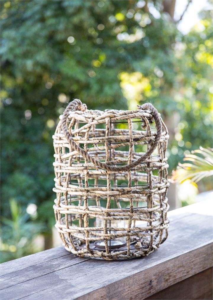 Maize Lantern with Rope Handle - Light Grey