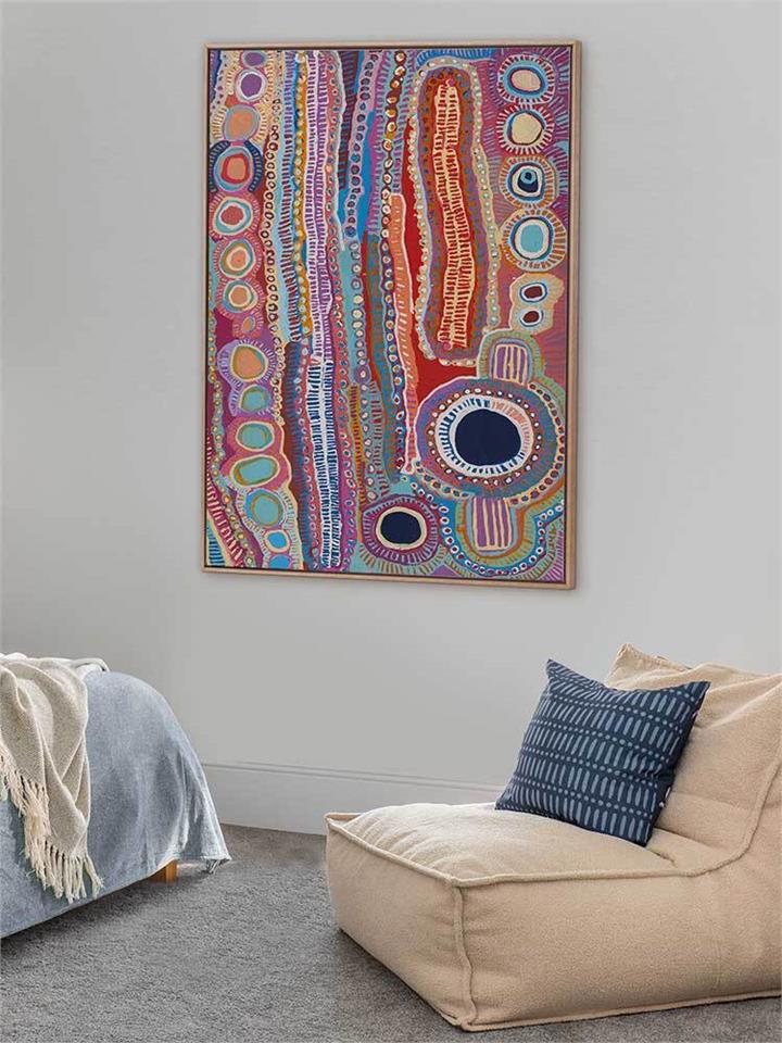 Malikijarra Jukurrpa - Oak Box Frame Canvas - 90x120 - Landscape