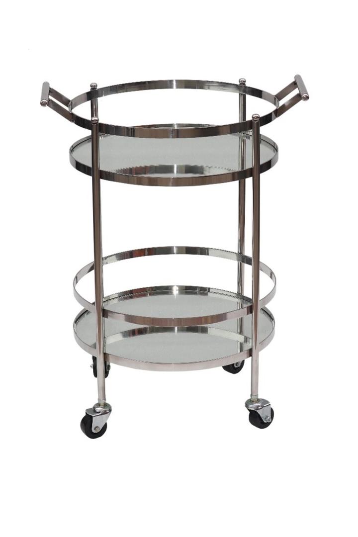 Manhattan Round Stainless Steel and Glass Bar Cart - Silver