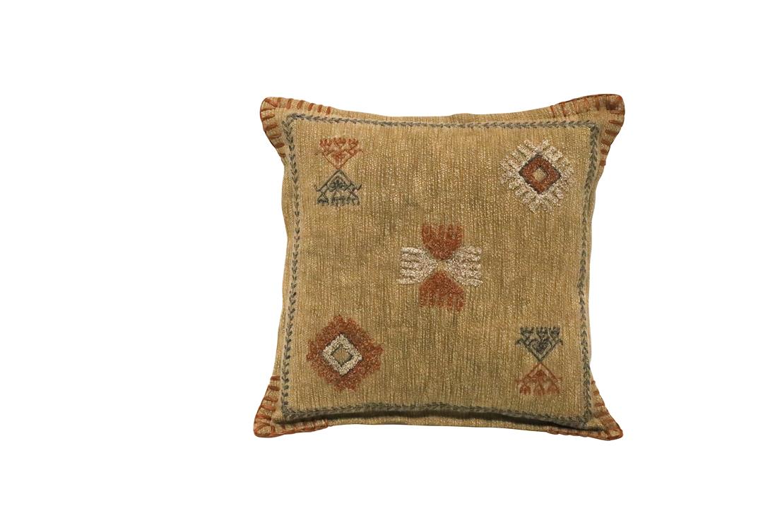 Manu Embroidered Cushion Square- Taupe & Ochre