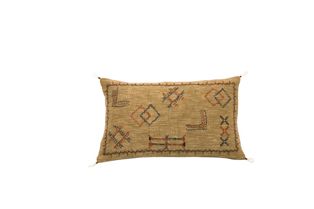 Manu Embroidered Cushion - Taupe & Ochre