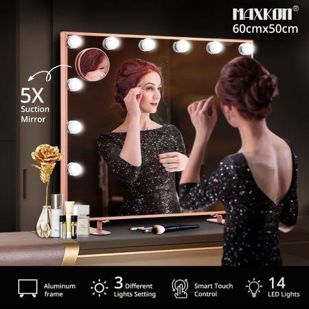 Maxkon 14 LED Lights Hollywood Style Makeup Mirror Touch Control Vanity Mirror Rose Gold