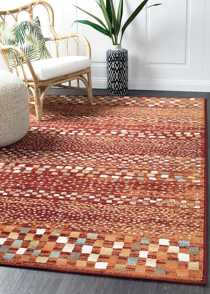 Mayfair Squares Rust Runner Rug 300X80cm
