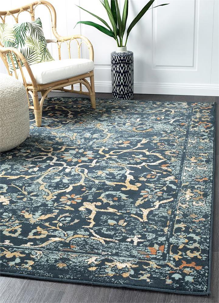 Mayfair Stem Navy Runner Rug 300X80cm