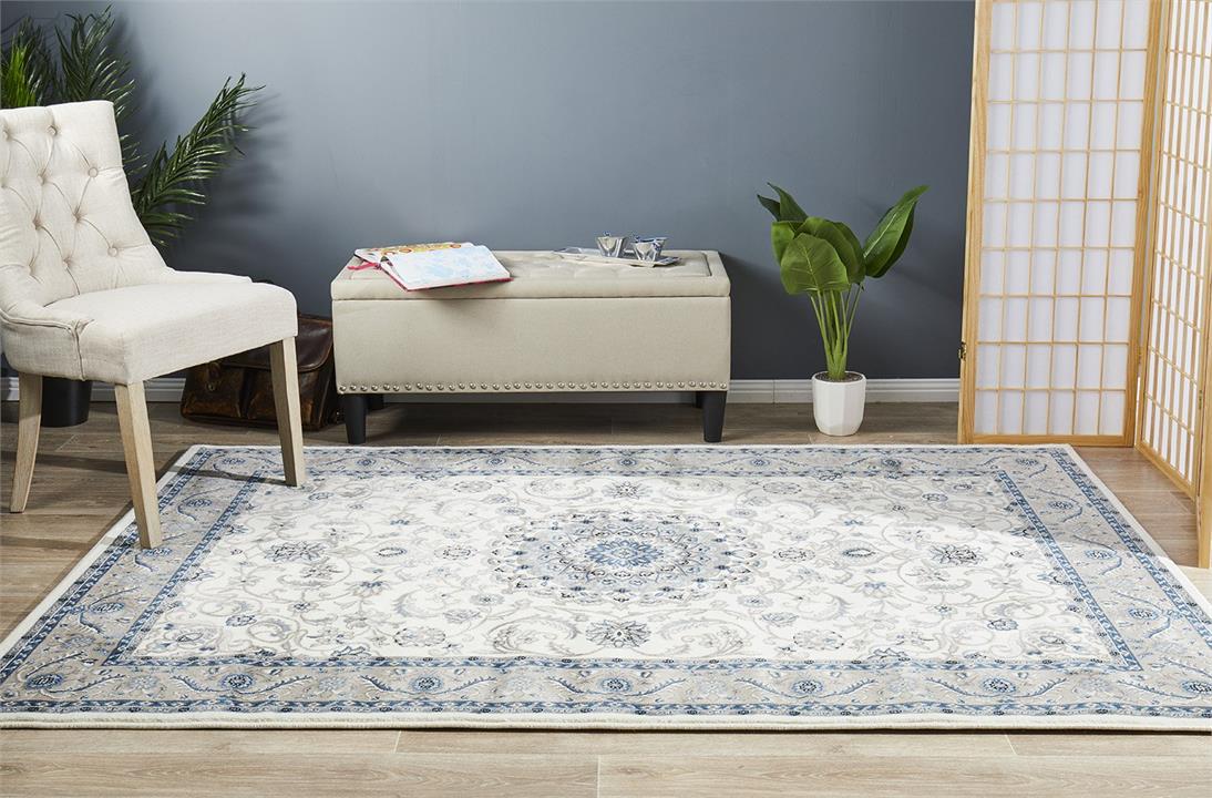 Medallion Rug White with Beige Border 230x160cm