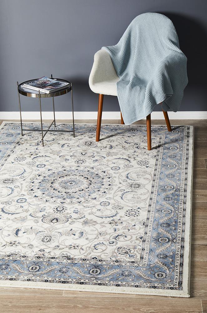 Medallion Rug White with Blue Border 400x300cm