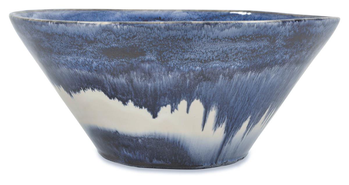 Mediterranean Ceramic Glazed Bowl 36Cm -  Blue/White